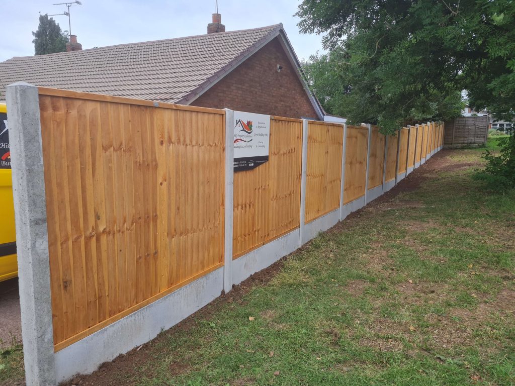 Timber garden fencing with concrete posts in Staffordshire