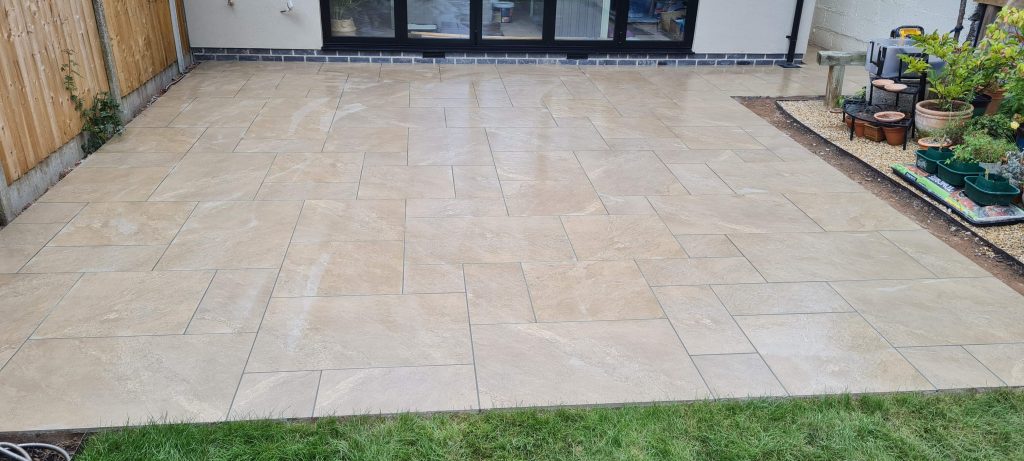 Light porcelain garden patio paving in Staffordshire